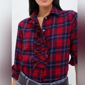 Tuckernuck Red and Blue Checkered Ruffle Blouse